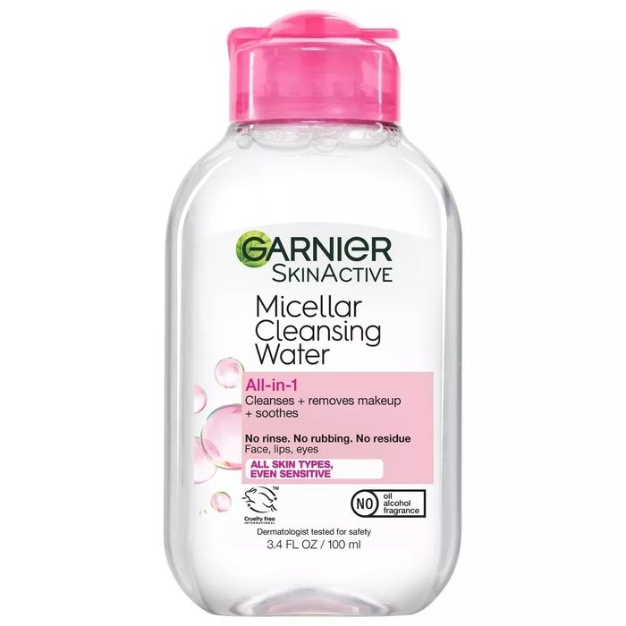Garnier SkinActive Micellar Cleansing Water bottle that cleanses, removes makeup, and soothes without requiring rinsing