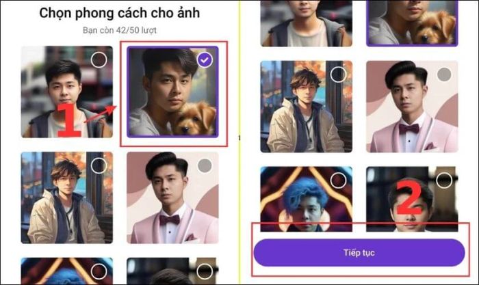 Lựa chọn một trong 6 phong cách ảnh được Zalo AI Avatar gợi ý