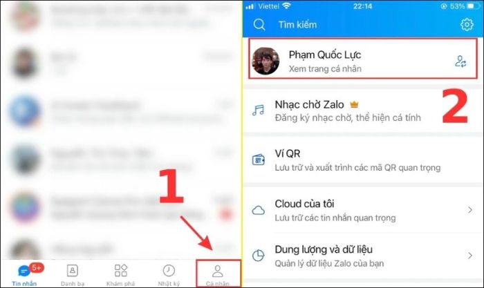 Chọn mục Cá nhân và sau đó nhấn vào Xem trang cá nhân