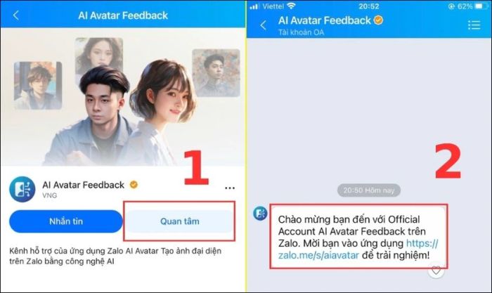 Truy cập liên kết để bắt đầu trò chuyện với AI Avatar Feedback