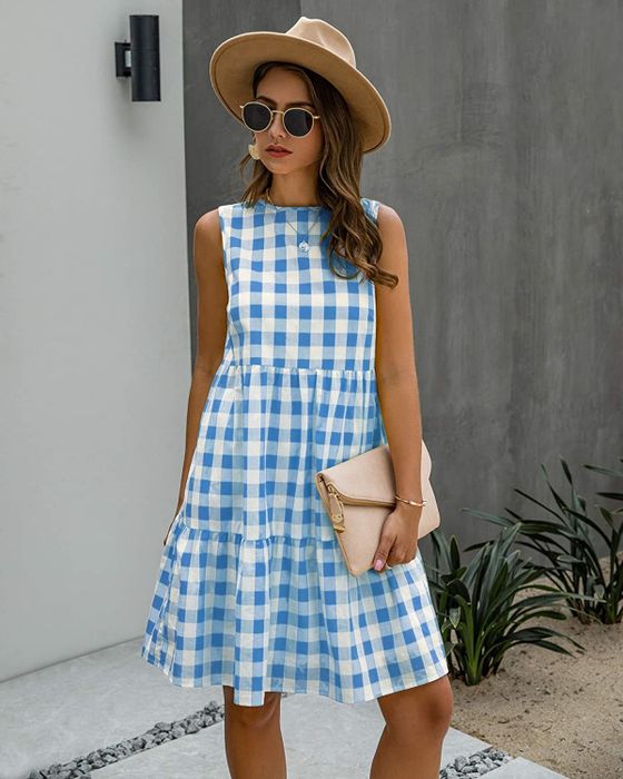 A model showcasing the dress in blue