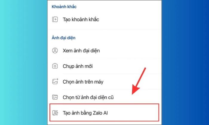 Nhấn vào ảnh đại diện của bạn và chọn Tạo ảnh bằng Zalo AI