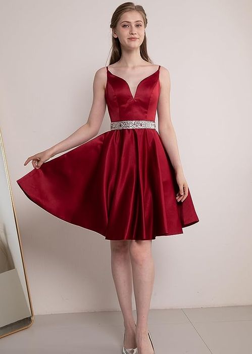 model showcasing a red dress