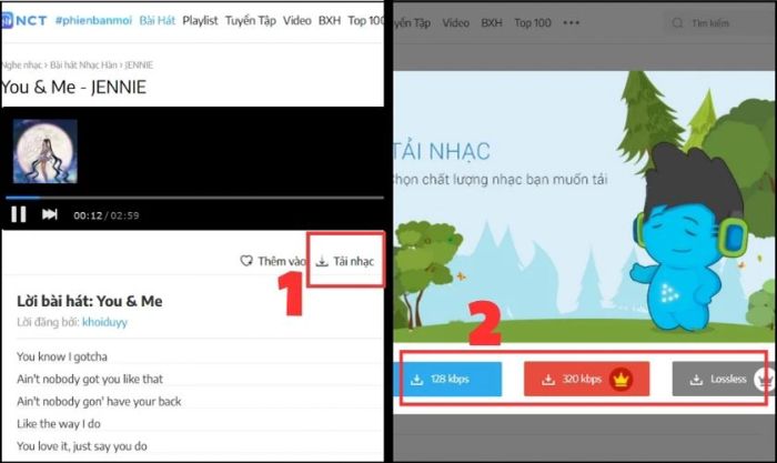 Khi tìm thấy bài hát yêu thích, nhấn vào nút Tải nhạc