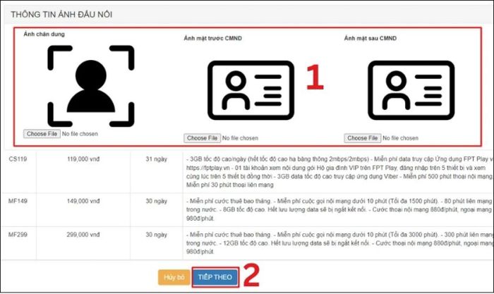 Tải lên thông tin cá nhân và nhấn nút Tiếp tục