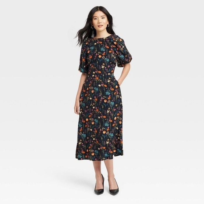 The dress in a floral pattern.