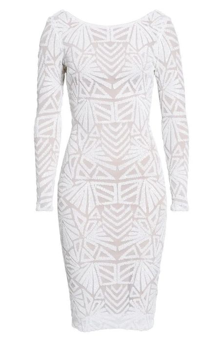 White sequin long-sleeve midi dress