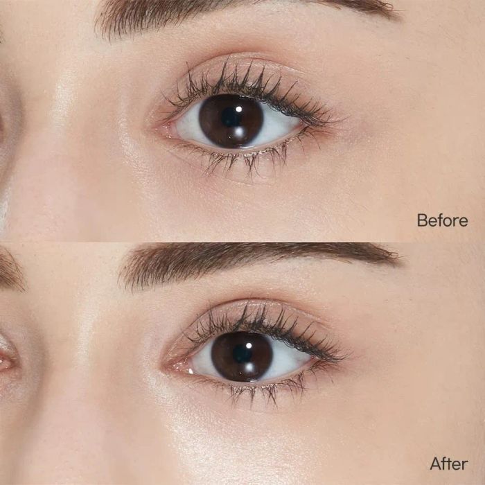 The model’s before-and-after photo showing smoother, brighter undereyes after using the eye cream