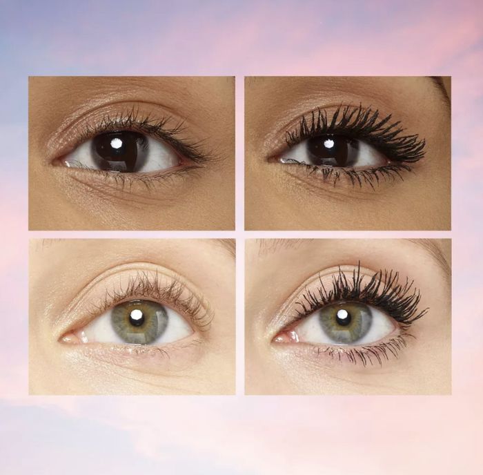 Two models demonstrating the before and after effects of mascara application