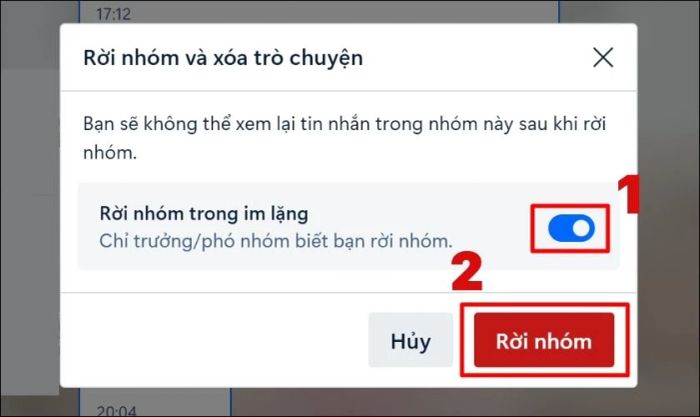 Kích hoạt chế độ Rời nhóm không thông báo và chọn Rời nhóm