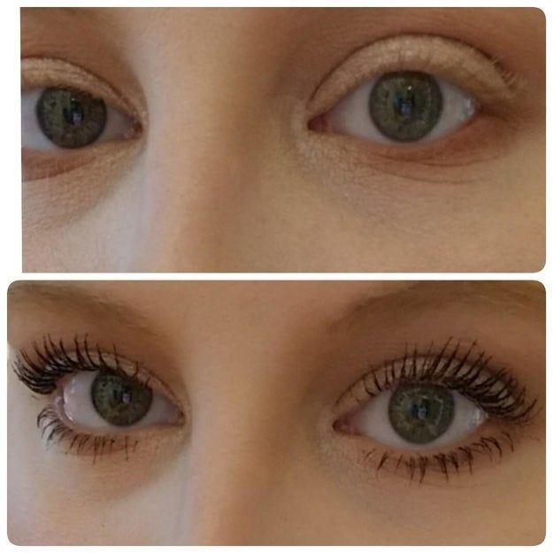 Photo from a reviewer showing the impressive results after using Essence mascara.