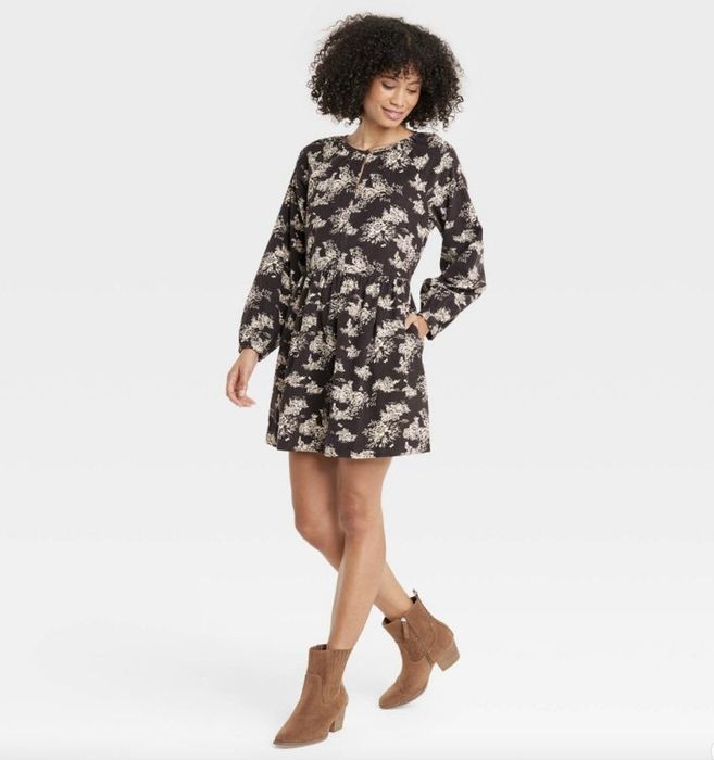 A corduroy shift dress, ideal for a casual yet fashionable appearance.