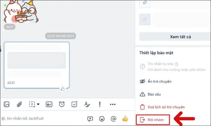 Tìm và nhấn vào nút Rời nhóm