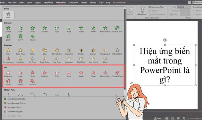 Hiệu ứng biến mất trong PowerPoint còn được biết đến với tên gọi khác là hiệu ứng Exit