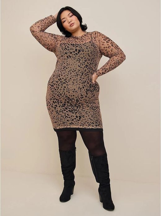 Model wearing the leopard print dress