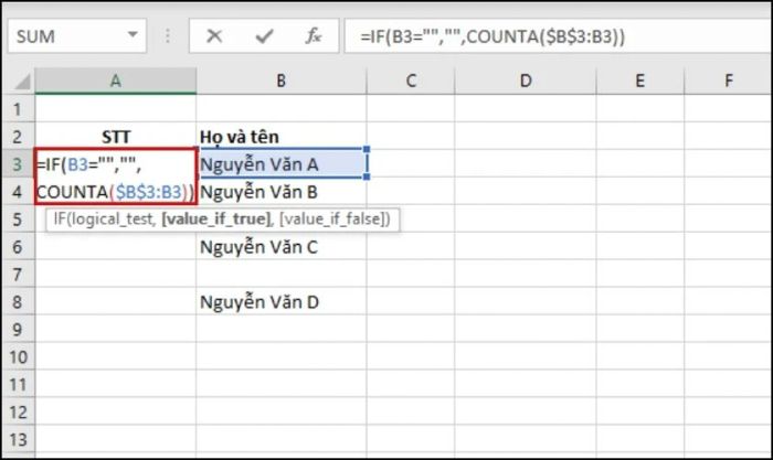 hướng dẫn đánh số thứ tự trong excel bằng cách kết hợp hàm