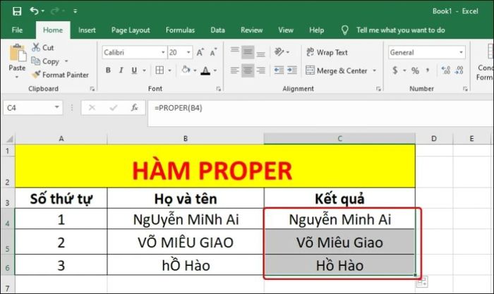 Kéo chuột xuống để áp dụng công thức cho các ô khác trong cột tương ứng