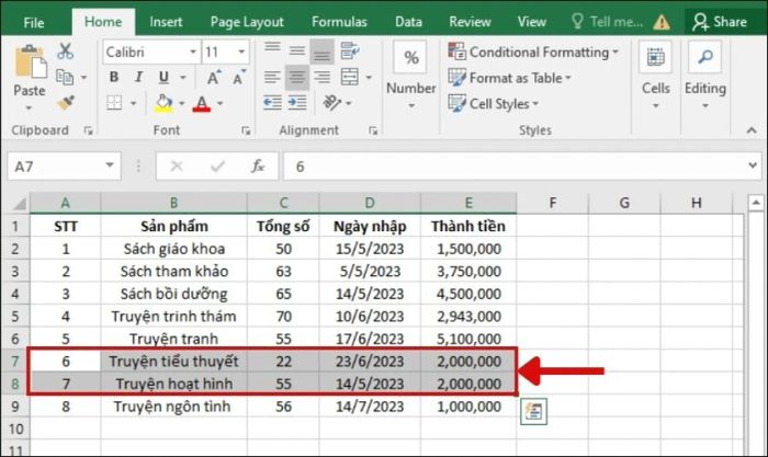Xác định vị trí cần chèn thêm một hoặc nhiều hàng trong Excel