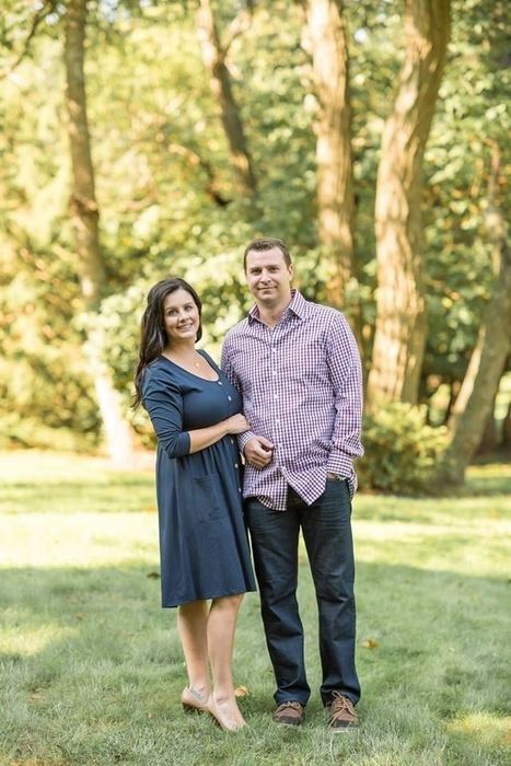 Reviewer sporting the dress in blue.