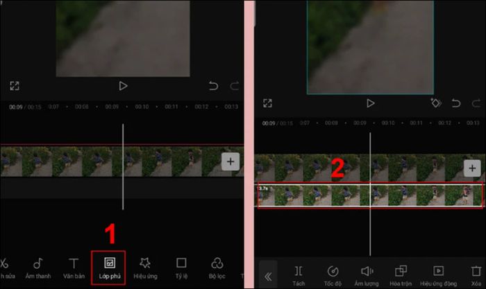 Nhấn vào Lớp phủ và chọn lớp video phía dưới
