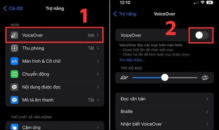Tắt tính năng VoiceOver