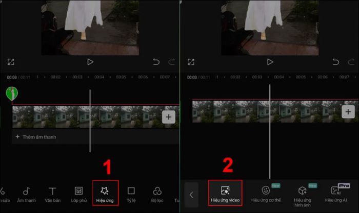 Nhấn vào Lớp phủ và chọn Hiệu ứng video