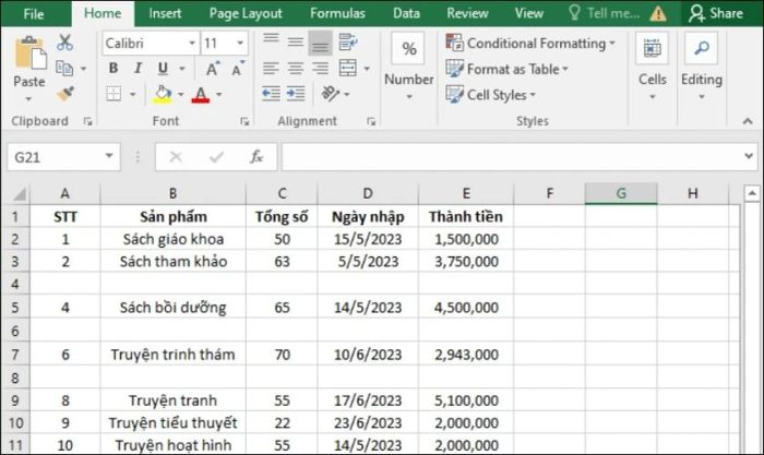 Các hàng mới sẽ được thêm xen kẽ vào các vị trí được chọn trong Excel