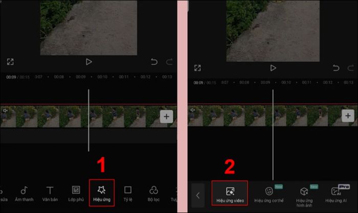 Chọn hiệu ứng và tiếp tục chọn hiệu ứng video