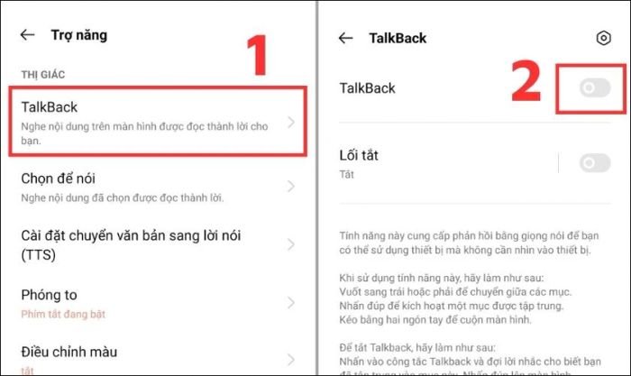 Nhấn vào thanh trượt để vô hiệu hóa