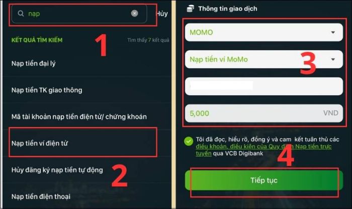 Hướng dẫn nạp tiền vào MoMo thông qua ứng dụng ngân hàng