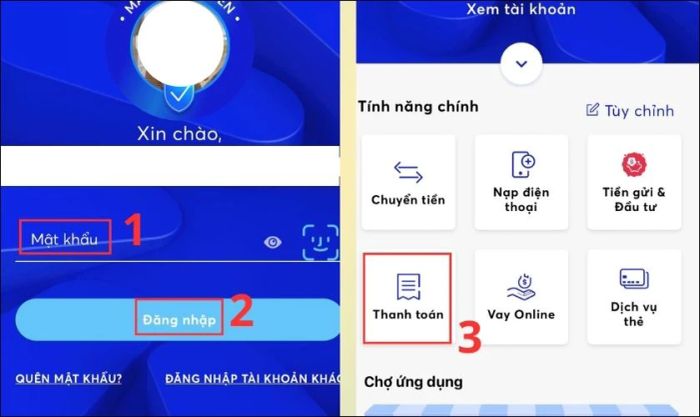Sử dụng ứng dụng ngân hàng để kiểm tra tiền nước