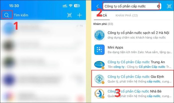 Kiểm tra tiền nước thông qua ứng dụng Zalo
