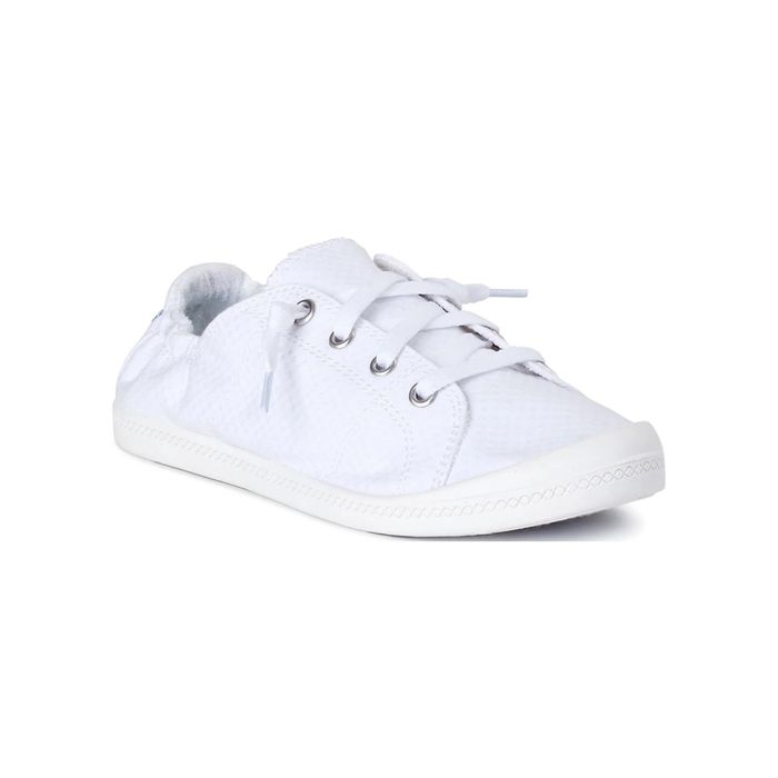 A white casual sneaker with laces, designed with a low-profile look perfect for everyday wear. Ideal for a shopping-focused article