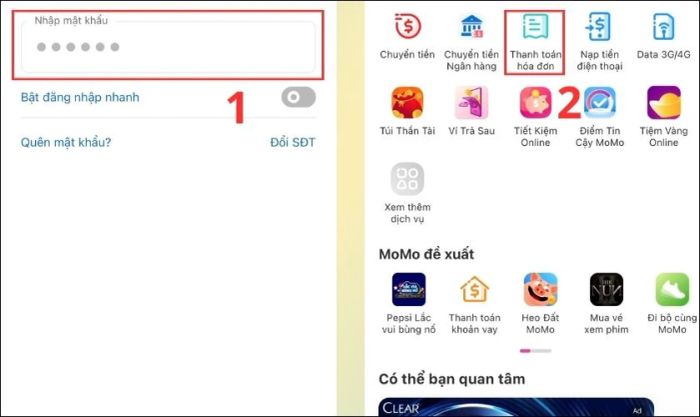 Kiểm tra tiền nước thông qua ví điện tử MoMo