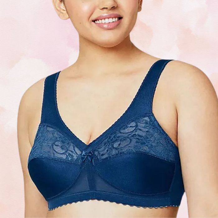 Model wearing the green bra