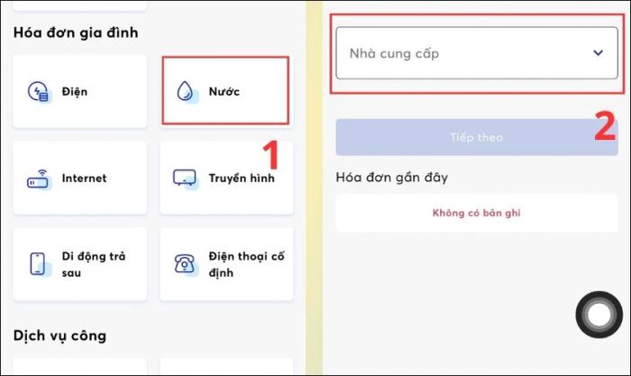 Chọn Nước và nhấn vào ô Nhà cung cấp