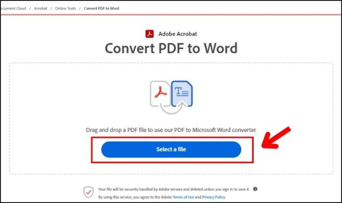 Chọn Select a file để tải tệp lên và chèn vào tài liệu