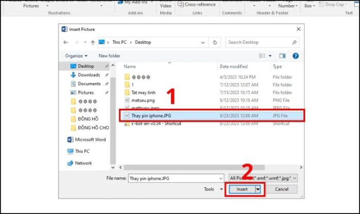 Mở thư mục chứa tệp PDF cần chèn vào Word
