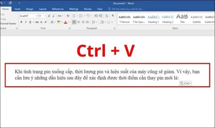 Nhấn Ctrl + V để dán đoạn PDF vào Word