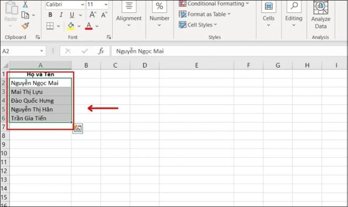 Sử dụng phím tắt để gạch ngang chữ trong Excel