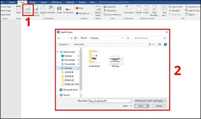 File PDF sẽ được chèn vào tài liệu Word