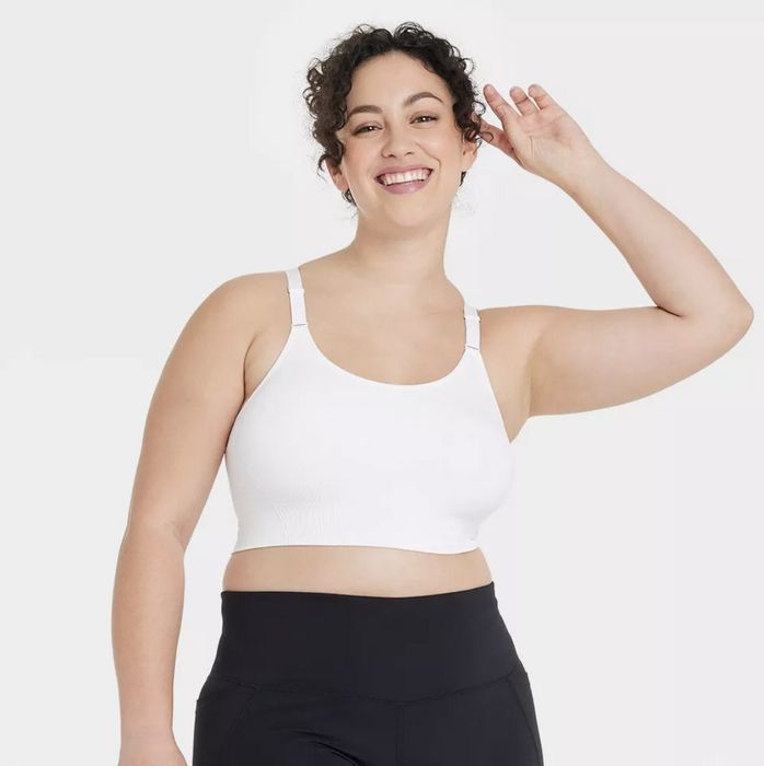 A white racerback sports bra