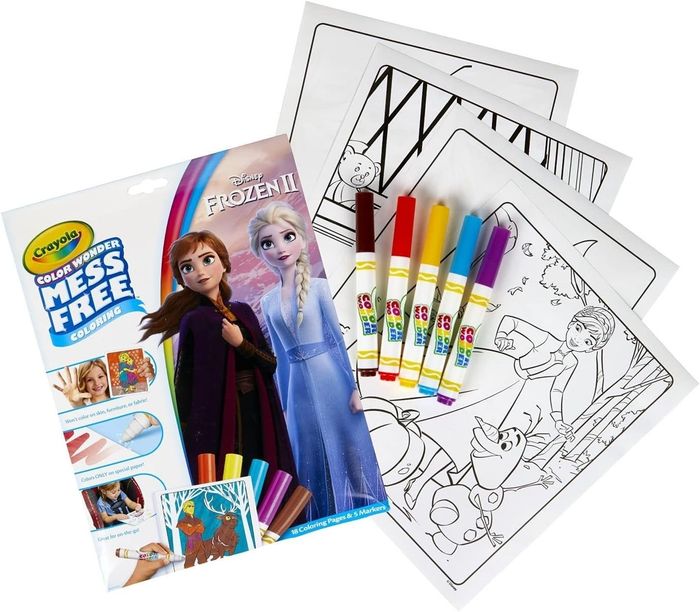 Crayola's mess-free Disney Frozen II coloring kit, complete with markers and pages featuring beloved characters from the movie.