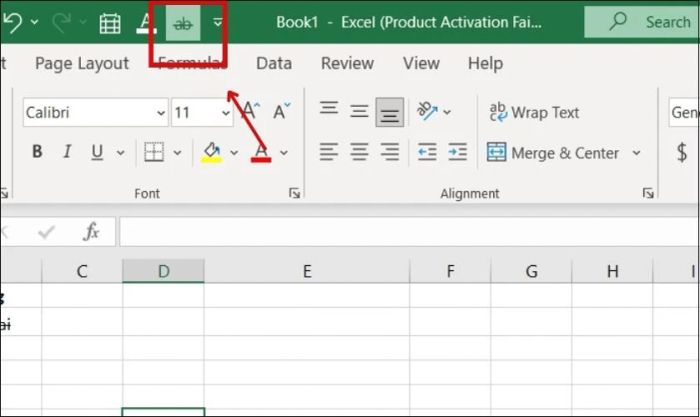Biểu tượng Strikethrough giúp gạch ngang chữ sẽ được thêm vào thanh công cụ Excel.