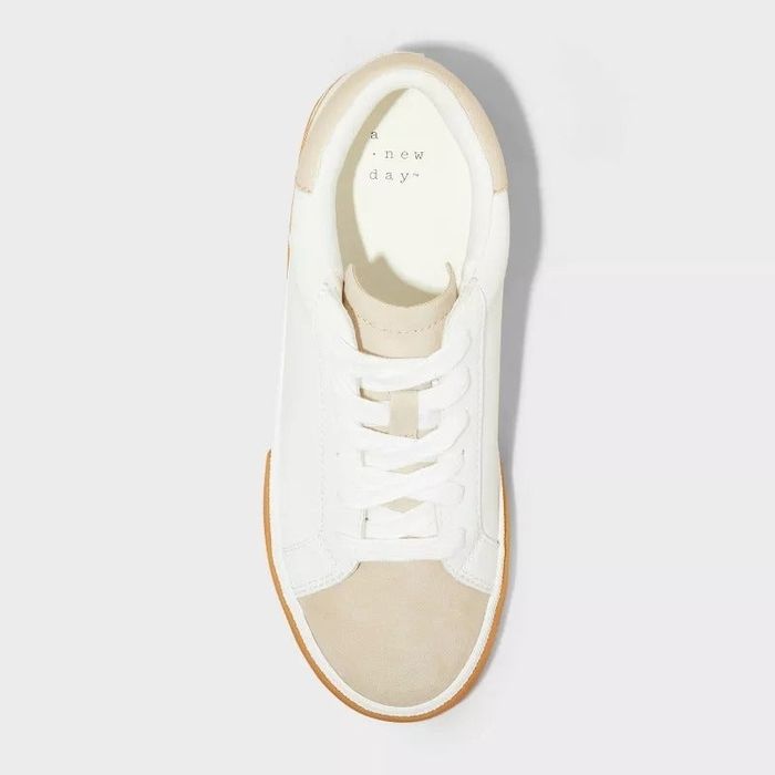 A single white lace-up casual sneaker with