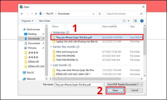 Chọn tệp cần chèn và nhấn Open để tiếp tục