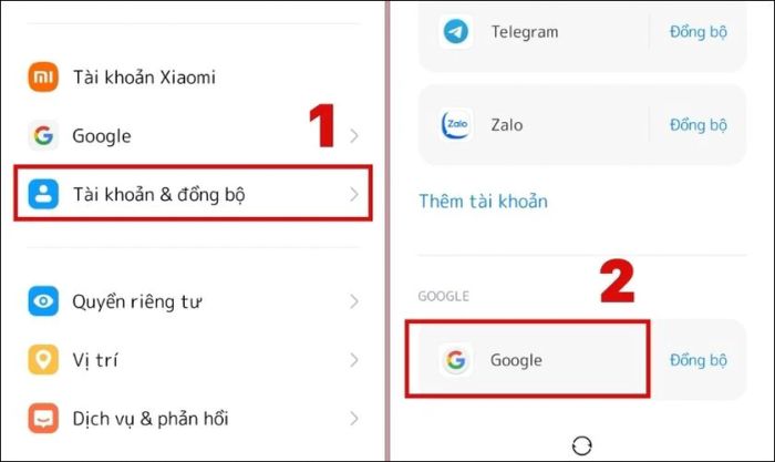 Chọn Tài khoản & đồng bộ rồi nhấn vào biểu tượng Google