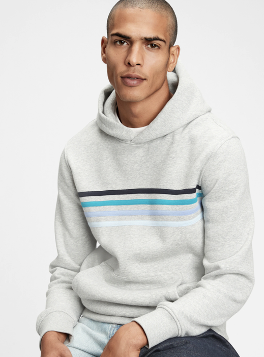 Model showcasing a sweatshirt in a cozy gray heather color