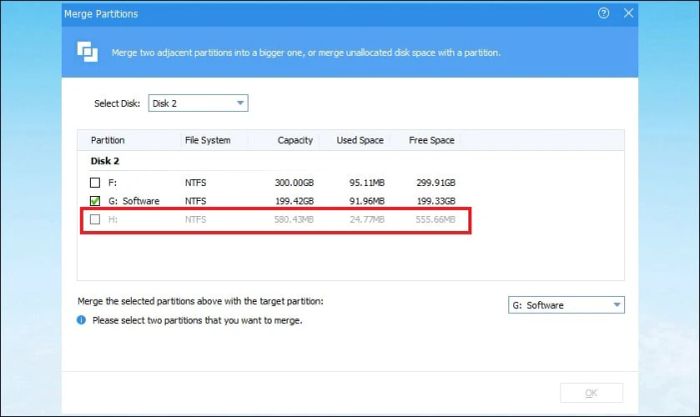 Lỗi không thể hợp nhất ổ cứng Win 7 do hai phân vùng không liền kề
