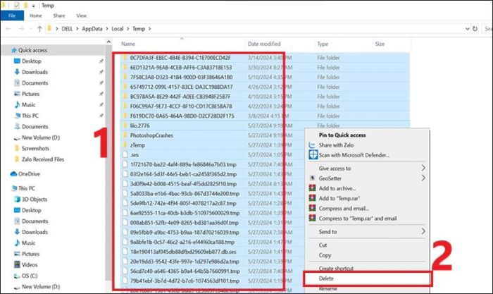 Nhấn Ctrl + A, sau đó nhấp chuột phải và chọn Delete để xóa